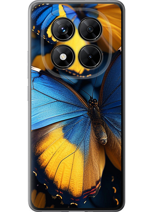 Чехол на xiaomi poco x7 желто-голубые бабочки из силикона fch_0175596