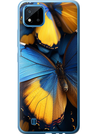 Чехол на realme c20a желто-голубые бабочки из пластика fch_0175551