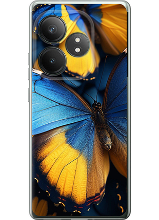 Чехол на realme gt neo6 se желто-голубые бабочки из силикона fch_0175576
