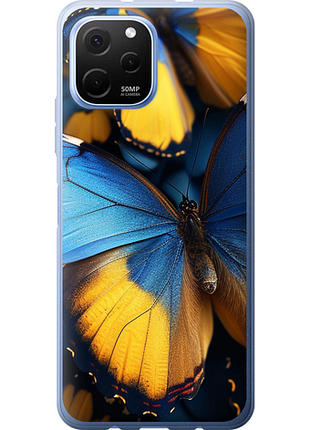 Чехол на huawei nova y61 желто-голубые бабочки из силикона fch_0175613