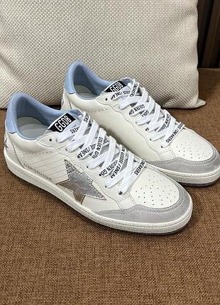 Жіночі білі кросівки golden goose super-star з блакитними вставками білі кеди голден гус ggdb 41