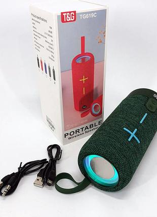 Портативная bluetooth колонка tg619c fm-радио usb/tf с ремешком, колонка с аккумулятором. цвет: зеленый