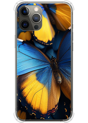 Чехол на iphone 12 pro max желто-голубые бабочки из силикона fch_0175603