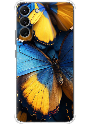 Чехол на samsung galaxy s22 plus желто-голубые бабочки из силикона fch_0175624