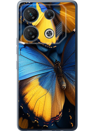 Чехол на infinix gt 10 pro желто-голубые бабочки из силикона fch_0175586
