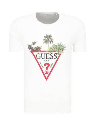 Біла чоловіча бавовняна футболка guess palm triangle logo tee  xl
