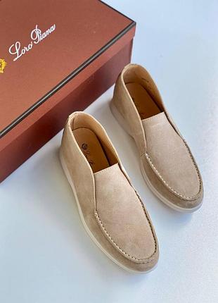 Женские бежевые замшевые лоферы loro piana open walk демисезонные лоро пиана лорики