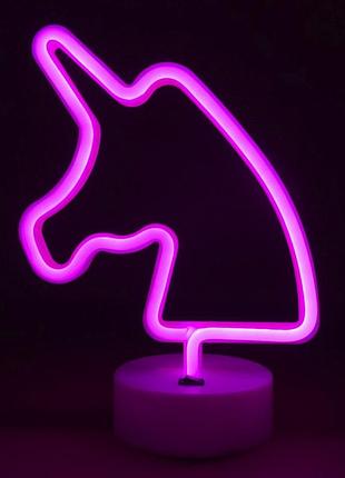 Неоновий нічник-світильник єдиноріг led для кімнати на батарейках