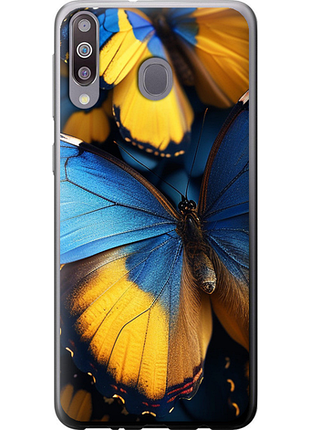 Чехол на samsung galaxy a40s a3050 желто-голубые бабочки из пластика fch_0139117