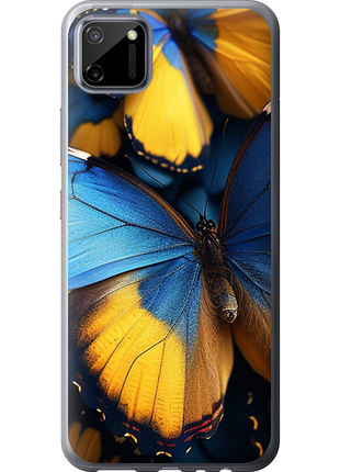 Чехол на realme c11 2020 желто-голубые бабочки из пластика fch_0175550