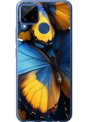 Чехол на realme c15 желто-голубые бабочки из силикона fch_0175552
