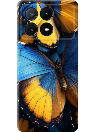 Чехол на xiaomi poco x6 pro желто-голубые бабочки из силикона fch_0175599