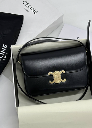Женская черная сумка celine triomphe medium селин кожа кожа кожаная классика классическая маленькая клатч