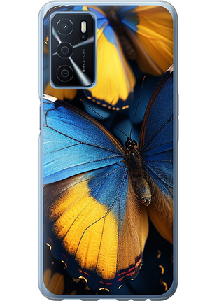 Чехол на oppo a54s желто-голубые бабочки из силикона fch_0175563