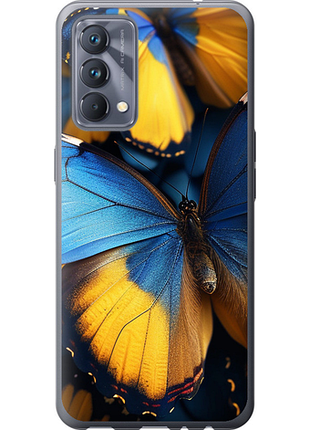 Чехол на realme gt master желто-голубые бабочки из силикона fch_0175554