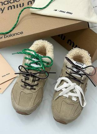 Жіночі зимові кросівки new balance x miu miu 530 sl бежеві з хутром