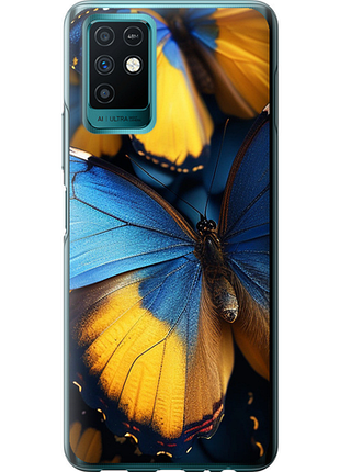 Чехол на infinix note 10 желто-голубые бабочки из силикона fch_0175517