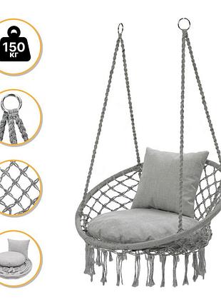 Подвесное плетеное кресло-качалка leobro boho comfort xl 80 см grey (lb-1110)
