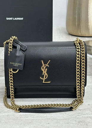 Женская кожаная черная сумка ysl sunset через плечо yves saint laurent ив сен лоран