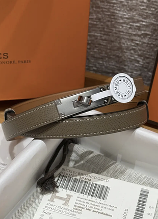 Женский серый кожаный ремень hermes kelly 1.8 см серебряная пряжка эрмес
