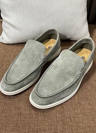 Мужские зеленые замшевые лоферы loro piana summer walk кашемировые лоро пиана лорики хаки
