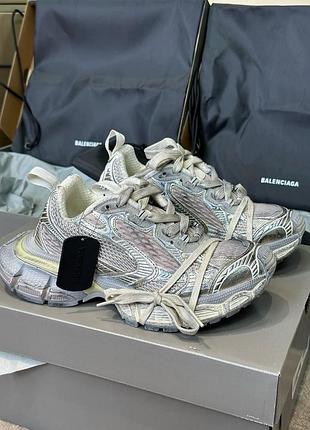Женские белые серые с золотым кроссовки balenciaga 3xl mesh lace-up с логотипом баленсиага со шнурками