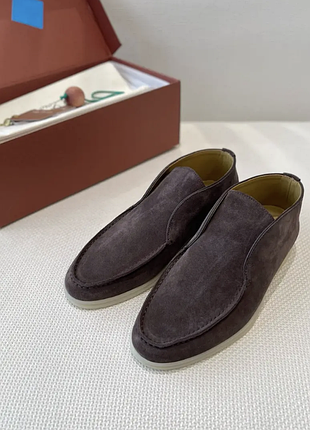 Жіночі коричневі замшеві лофери loro piana open walk демісезонні лоро піана лорики