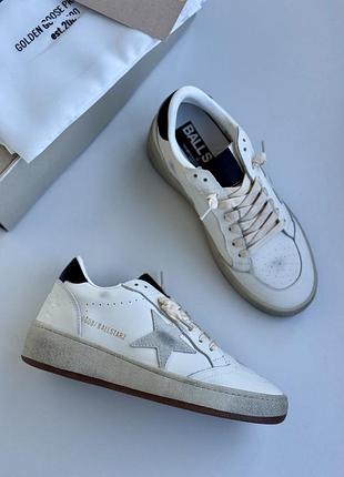 Женские белые кроссовки кеды golden goose super-star с серебрянной звездой голден гус на платформе