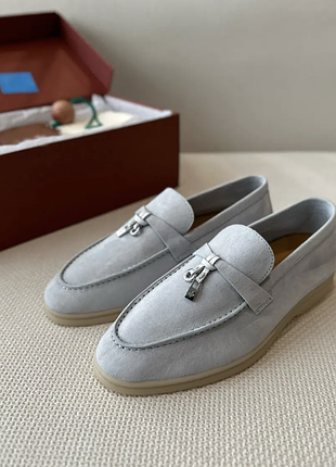Жіночі блакитні сині лофери loro piana лоро піана summer walk демісезонні туфлі
