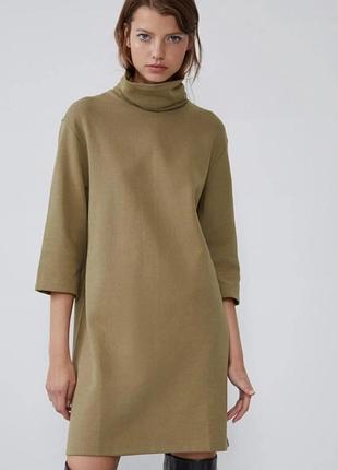 Оливковое женское короткое платье zara