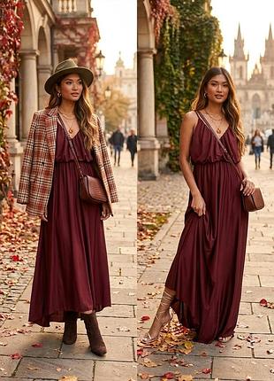 Длинное платье бургунди asos красивое