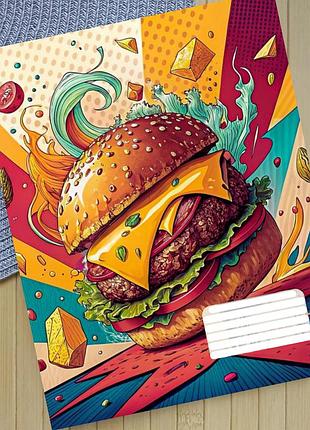 Тетрадь бургер burgers на скобе 12 листов косая линия (35532)