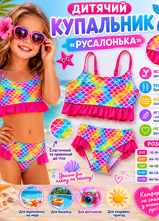 Яскравий дитячий роздільний купальник "русалонька" 🧜‍♀️🌈