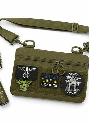Сумка тактическая хаки зеленая, сумка через плечо для патчей шевронов 6