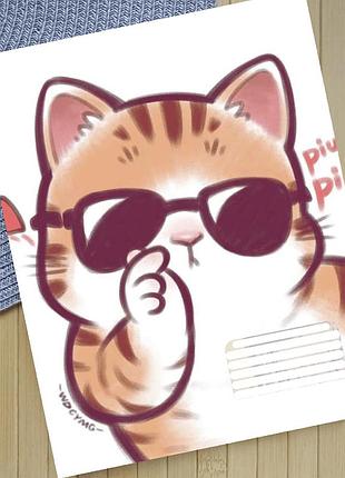 Тетрадь котик cat на скобе 12 листов косая линия (35823)