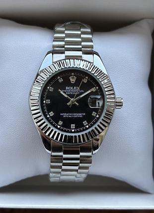 Женские мужские часы rolex на браслете с автоподзаводом серебристого цвета