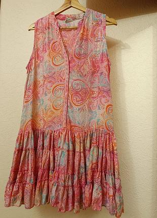 Яскрава шовкова сукня-сарафан bohemy ibiza, free size (100% вінтажний шовк)