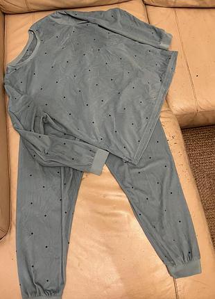 Велюровая бирюзовая пижама в горошек от primark размером м