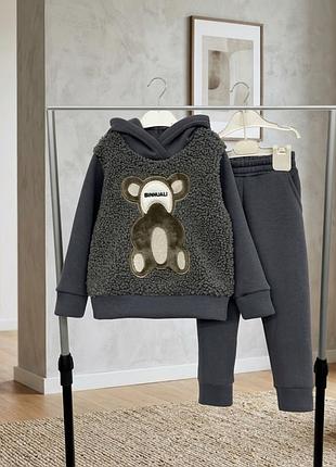 Стильный и супертеплый костюм для подростка мишкой "teddy" 📌 цвет графит📌трехнить на флисе+ тедде