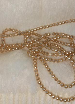 Длинное винтажное ожерелье роуп с круглыми бусинами кремового цвета под жемчуг