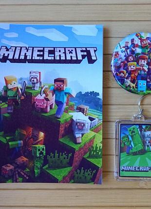 Набір minecraft майнкрафт блокнот брелок значок (31197)