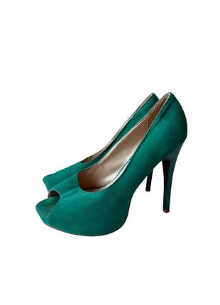 Туфлі-човники жіночі miss f зелений замш peep-toe на високій шпильці розмір 38