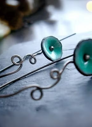 Сережки з емаллю свіжого озерного блакитного кольору