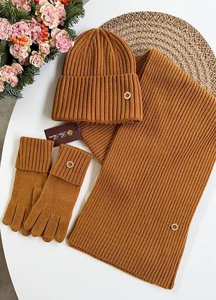 Комплект шарф + шапка + рукавички коричневий колір loro piana