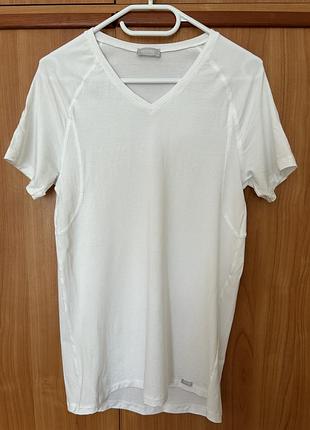Чоловіча люксова натільна футболка hanro (v-neck), розмір s, білий колір
