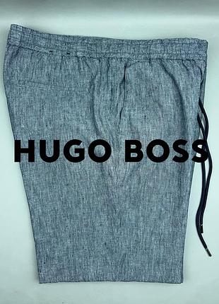 Hugo boss чоловічі штани льон на кулісці синій меланж