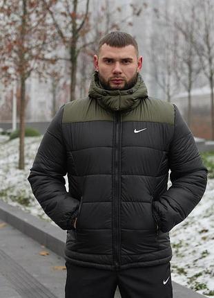 Куртка зимова чоловіча "frost" nike хакі-чорна