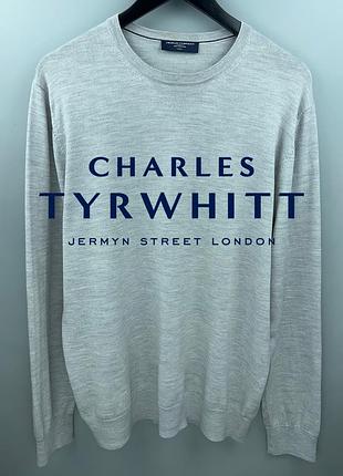 Charles tyrwhitt extrafine merino чоловіча кофта мериносова вовна джемпер сірого кольору