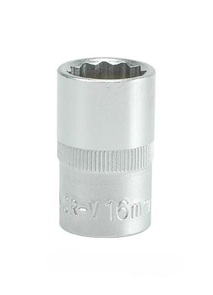 Головка торцевая 12-гранная yato: квадрат 1/2", м=16 мм, l=38 мм [12/120/240], yt1278
