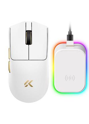 Бездротова ігрова миша mchose k7 v2 ultra+ / paw3955 ti / nordic 54l / 8k / 50000 dpi / white gold / білий з золотим